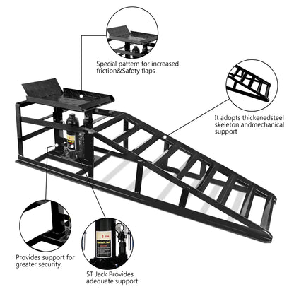 Lafati 2-Pack Hydraulic Car Ramps: Heavy-Duty Vehicle Ramps with 5T / 10000lbs Jack Load Capacity, Portable Design for Effortless Oil Changes and Car Lifts