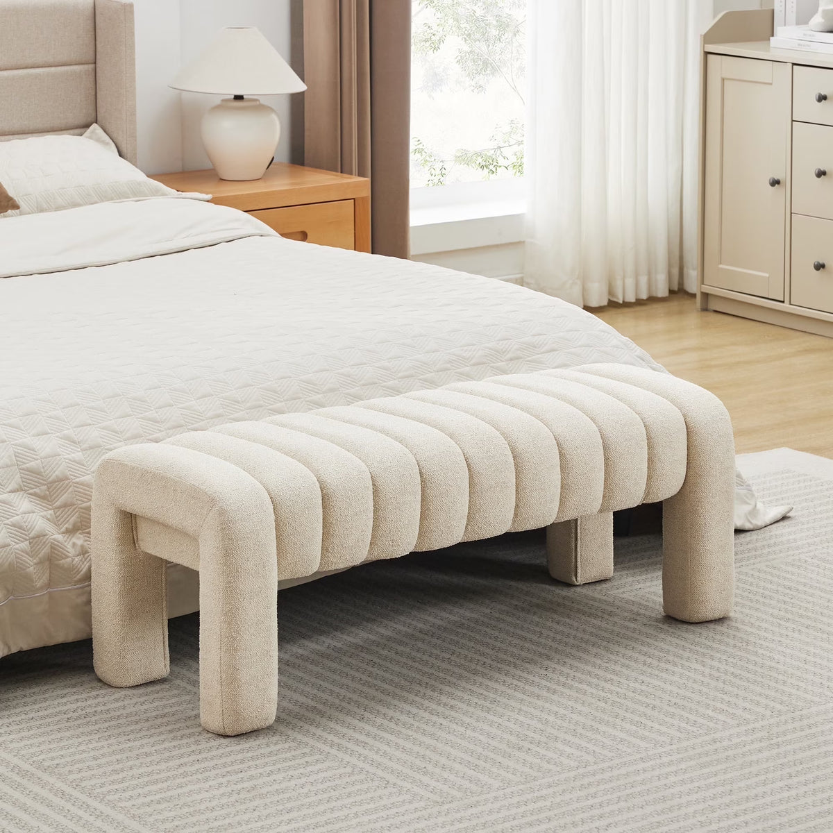 Zesthouse 63�� End of Bed Bench, Linen Tufted Upholstered Ottoman Bench with Padded Seat and Solid Wood Leg, Modern Entryway Bench for Bedroom, Living Room, Beige