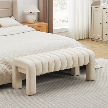 Zesthouse 63�� End of Bed Bench, Linen Tufted Upholstered Ottoman Bench with Padded Seat and Solid Wood Leg, Modern Entryway Bench for Bedroom, Living Room, Beige