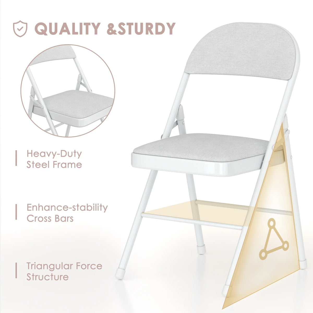 VECELO Set of 4 Folding Chairs, Fabric Dining Chair Set with Padded Cushion and Back, Indoor Outdoor Upholstered Seat with Metal Frame for Home Office Events Wedding Party, Orange