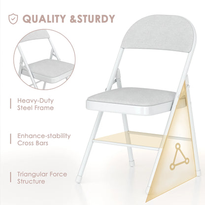 VECELO Set of 4 Folding Chairs, Fabric Dining Chair Set with Padded Cushion and Back, Indoor Outdoor Upholstered Seat with Metal Frame for Home Office Events Wedding Party, Orange