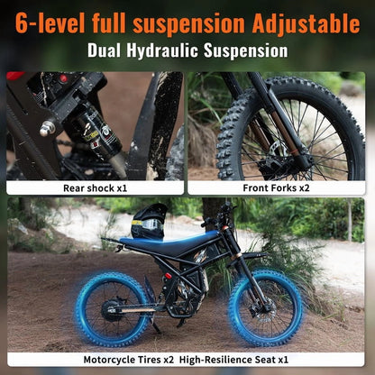 GT73 PRO 338 NM Electric Dirt Bike for Adults,3000W(Peak)Dual Motor 50Mph Max Speed,60V 50MPH 36.4AH Dual Battery Ebike,85 Miles Range, 25" Motorcycle Tires, All-Terrain for Mountain, Snow, UL2849