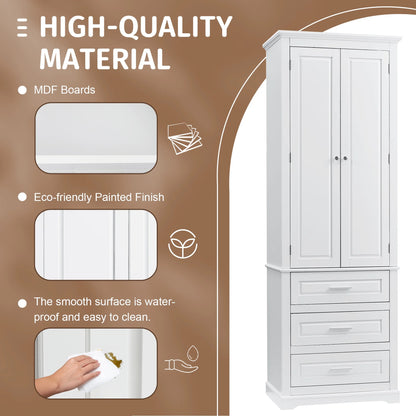 Bellemave White Tall Storage Cabinet with Adjustable Shelf Bathroom Cabinet with 1 Drawer and Storage Rack Large Freestanding Wood Cabinet Storage Organizer Floor Cabinet, White