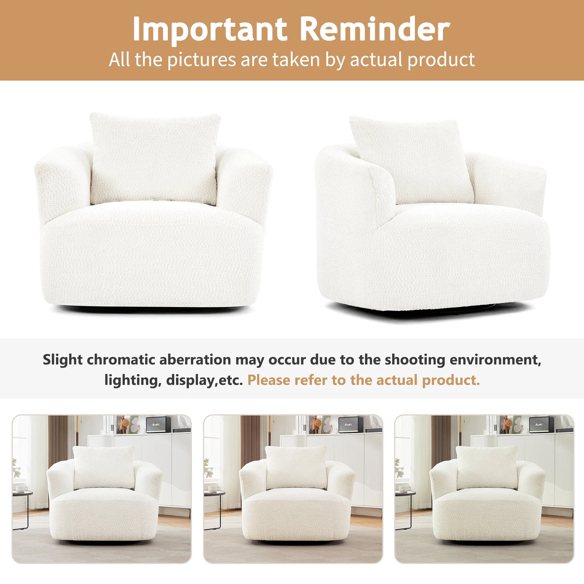 Harper & Bright Designs 360�� Swivel Accent Chair, Barrel Chair Swivel Upholstered Sofa Chair with Cushion for Living Room Office, Beige