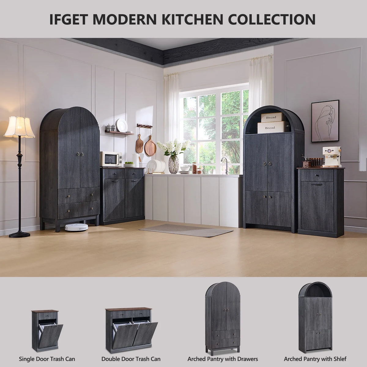 IFGET 71" Tall Arched Kitchen Pantry Storage Cabinet, Large Storage Cabinet with Adjustable Shelves, Pantry Cabinet for Kitchen, Dining Room