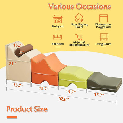 5Pcs Foam Climbing Blocks, Linor Indoor Toddler Climbing Toys for Toddlers and Preschoolers, Safe Soft Play Equipment Foam Blocks Climber, Climb & Crawl Kids Soft Foam Activity Playset