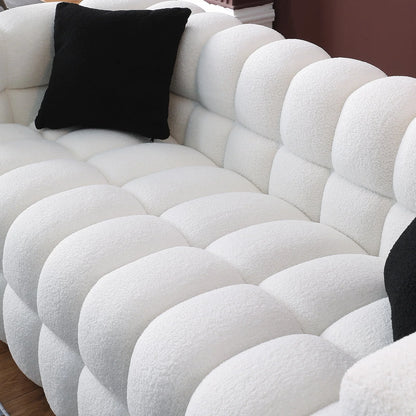 Holaki 3 Seater Sofa, 84.3" Modern Large Marshmallow Sofa with Boucle Arm, White