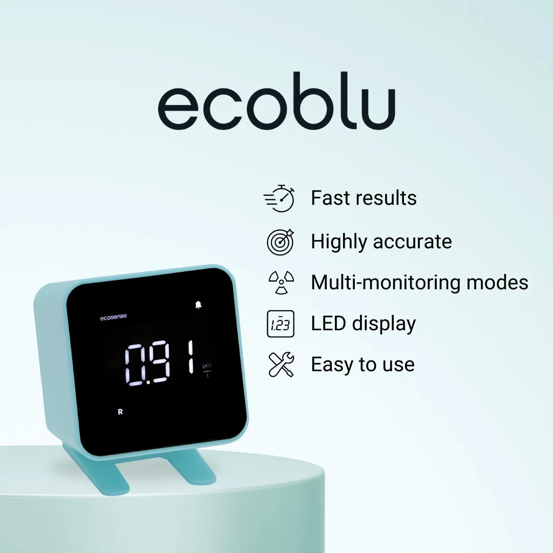 Ecosense EB100 EcoBlu, Digital Radon Detector, Fast & Accurate, Short-Term and Long-Term Monitoring, Full Size LED Screen, Easy to Use (White)