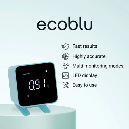 Ecosense EB100 EcoBlu, Digital Radon Detector, Fast & Accurate, Short-Term and Long-Term Monitoring, Full Size LED Screen, Easy to Use (White)