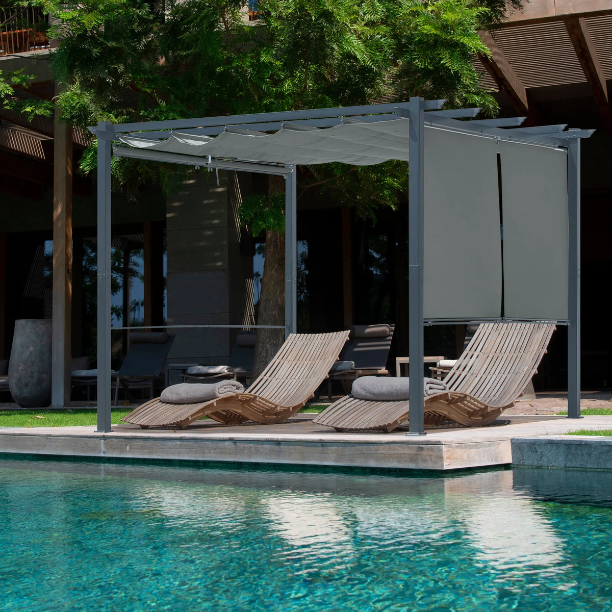 Aoodor 10 x 10 ft. Outdoor Pergola with Retractable Canopy and Sunshade Roller Curtains, Aluminum Frame Grape Trellis Pergola for Patio Backyard and Deck - Gray