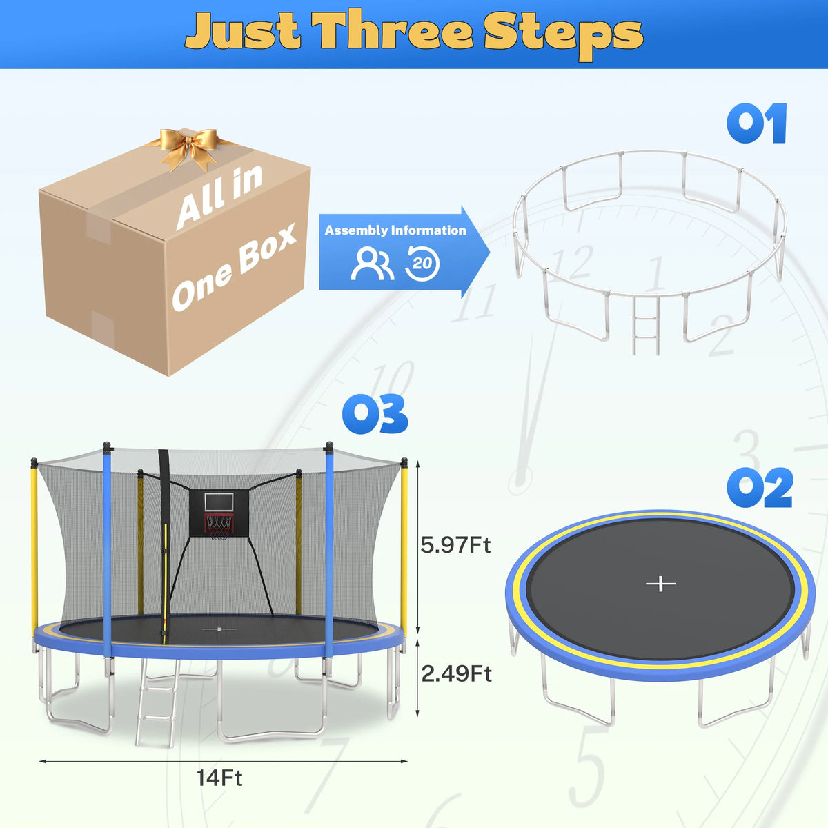SHINPT 14ft Trampoline for Kids, Outdoor Trampoline with Net, Big Trampoline with Basketball Hoop and Ladder, Heavy Duty Trampoline with No-gap Design, Backyard Trampolines for Adult