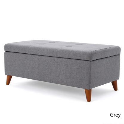 GDF Studio Valeno Mid Century Modern Fabric Tufted Storage Ottoman Bench, Light Gray and Light Brown
