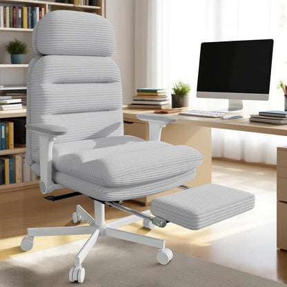 HomeZeer Ergonomic Cross-Legged Office Chair with Footrest & Headrest, Heavy Duty Executive Desk Chair with Flip-up Armrests, Corduroy Fabric Computer Criss Cross Chair for Home Office, Black