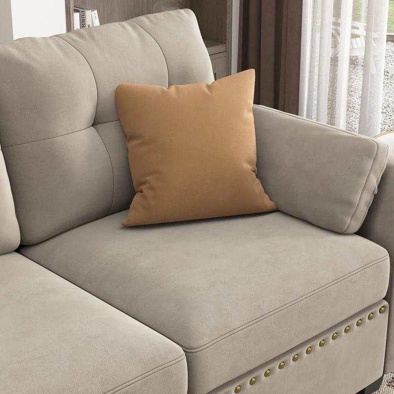 HONBAY Modern Velvet Sofas Set with Storage Ottoman Sectional Sofa in Peal Grey