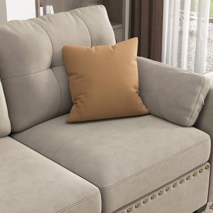 HONBAY Modern Velvet Sofas Set with Storage Ottoman Sectional Sofa in Peal Grey