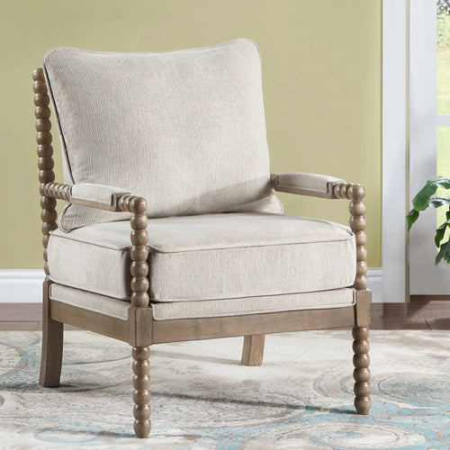 Duhome Upholstered Dining Chair Spindle Spool Accent Chair Linen Fabric Armchair with Wood Frame, Brown+Beige