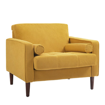 UIXE Corduroy Accent Chair Modern Upholstered Arm Chairs Comfy Reading Armchair with Pillow Armrest Tufted Living Room Single Sofa Lounge Seat, Yellow