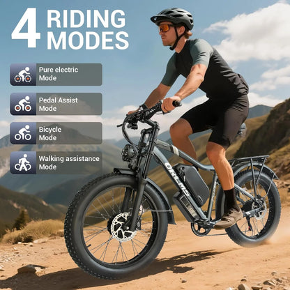 3000W Peak Dual Motor E-Bike, 52V 25AH Battery Elec-tric Bike for Adults, 35MPH Mountain AWD 7-Speed Snow E-Bike with 24" x 4.0 Fat Tire for Mountain Snow Hunting Commuting