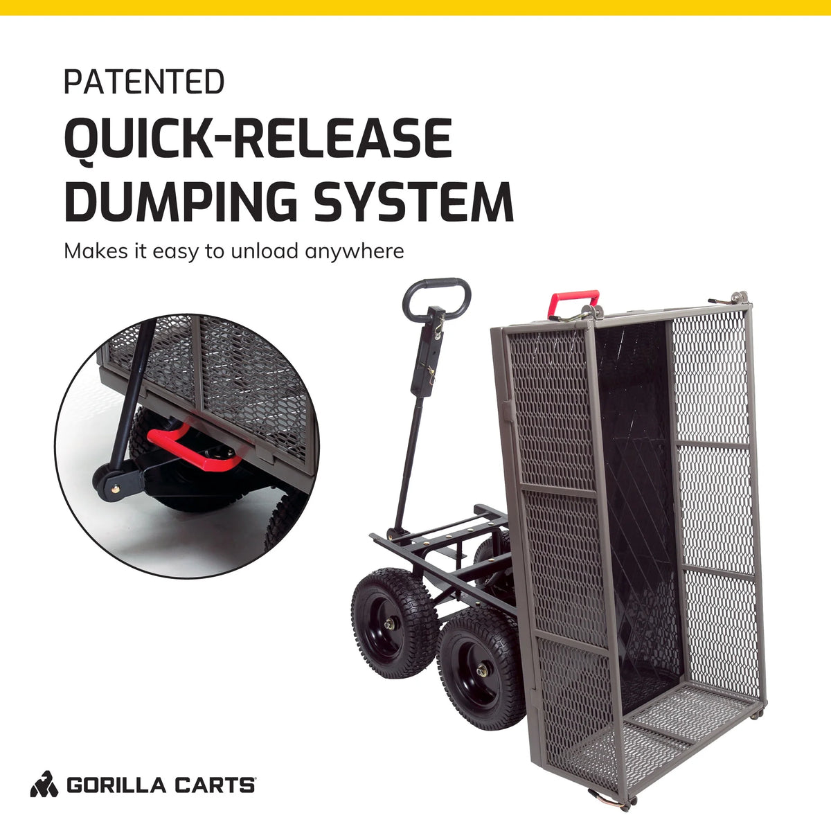 Gorilla Carts Towable Steel Dump Cart w/ Removable Side Panels, 1200 lb Capacity, Gray
