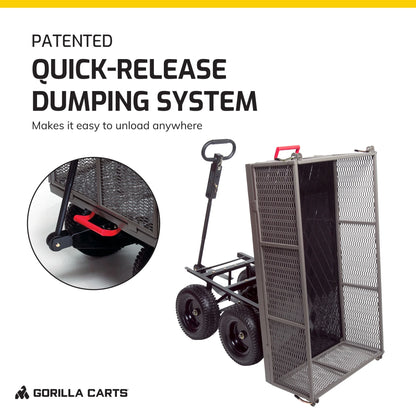 Gorilla Carts Towable Steel Dump Cart w/ Removable Side Panels, 1200 lb Capacity, Gray