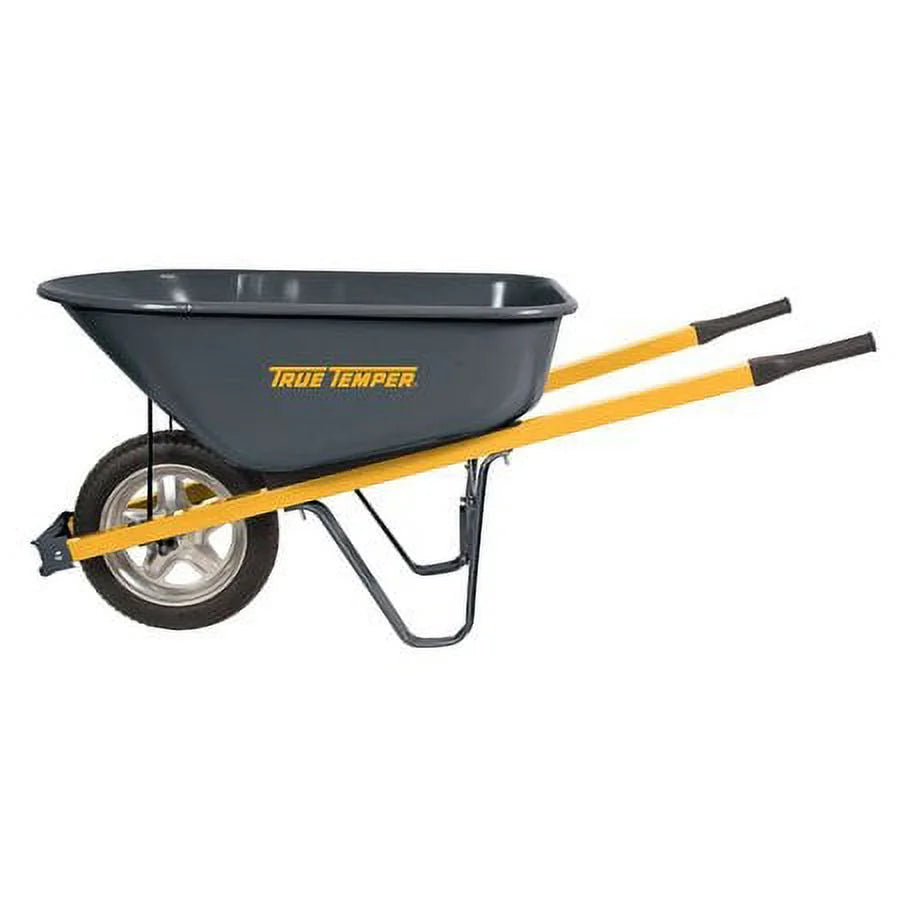 True Temper 6' Cubic Steel Wheelbarrow w/ Steel Handles and Flat-Free Tire