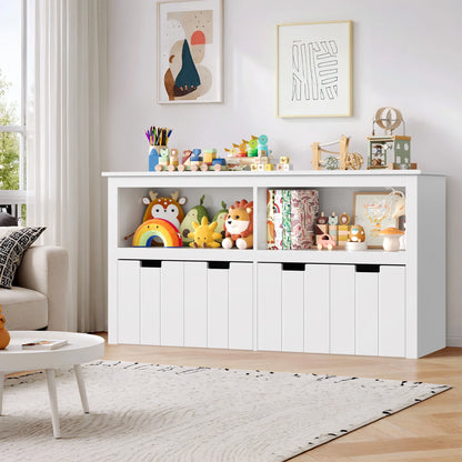 Homfa Kids Toy Storage with 4 Drawers, Cubes Storage Bin with Shelves and Wheels for Kids Living Room, White
