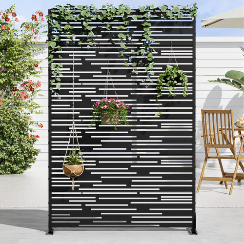 MAYEERTY 72 �� 47in Outdoor Privacy Screen with Stand Metal Balcony Decorative Screen, Black