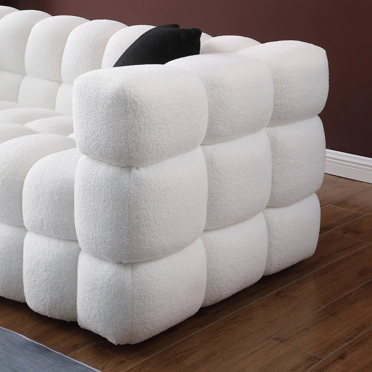 Holaki 3 Seater Sofa, 84.3" Modern Large Marshmallow Sofa with Boucle Arm, White