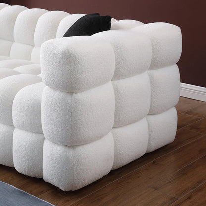 Holaki 3 Seater Sofa, 84.3" Modern Large Marshmallow Sofa with Boucle Arm, White
