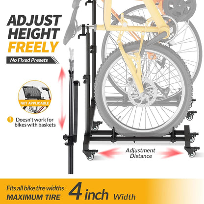 Vertical Bike Stands (2 Pack)��Standing Bike Rack for Garage Floor��Upright Bicycle Floor Stand Indoor Bike Holder with Adjustable Height for Garage & Apartment - for Wheels Sizes up to 29��