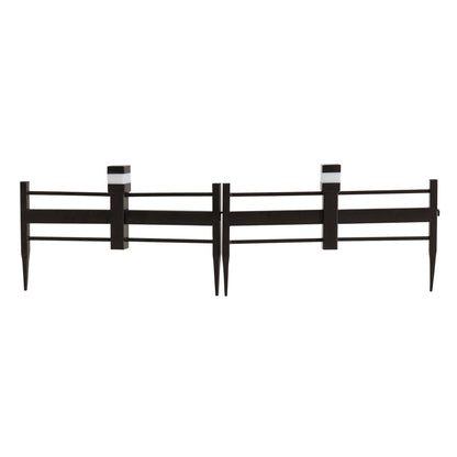 SUNJOY Garden Fence Solar Border Fencing with Waterproof LED Path Lights, Metal Strip Pattern Fence Panel Outdoor Decorative Garden Fences(5PK), Brown