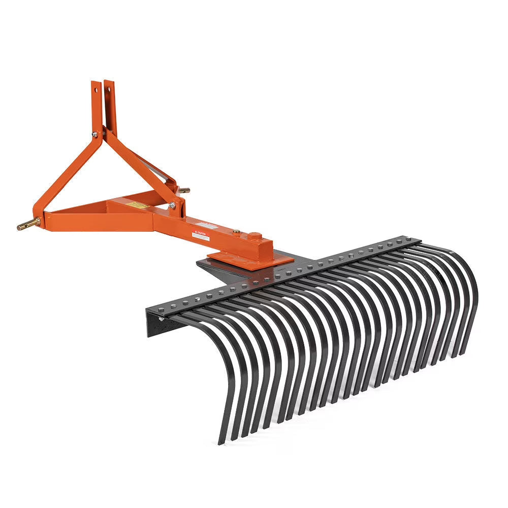 Titan Attachments 3 Point 5 FT Landscape Rake with Bolt-On Wheels for Compact Tractors, Fits Category 1 Hookup, Tow-Behind Garden Tool, Landscaper, and Grass Comb
