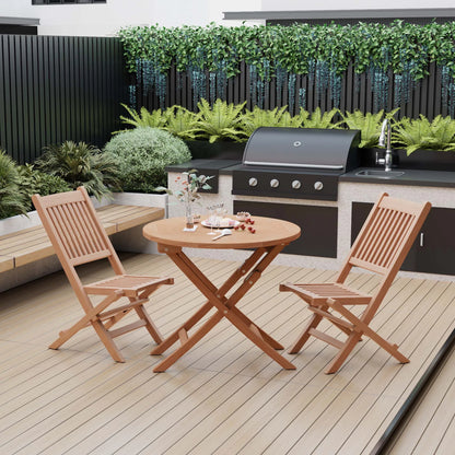 Costway 3pcs Patio Outdoor  Indonesia Teak Wood Bistro Dining Set Folding Chair & Table Slatted