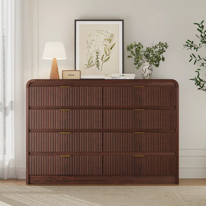 SELOOYE Fluted 5 Drawers Dresser for Bedroom, 47" Tall Modern Dresser Chest of Drawers, Black Accents, Fluted Fronts, Wood Storage Dressers Organizer for Bedroom, Living Room, Natural