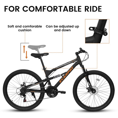 26 Inch Mountain Bike, Dual Full Suspension 21-Speed Disc Brakes Thumb Shifter, Carbon Steel Frame Mountain Bike, Mens Womens Trail Commuter City Bicycles