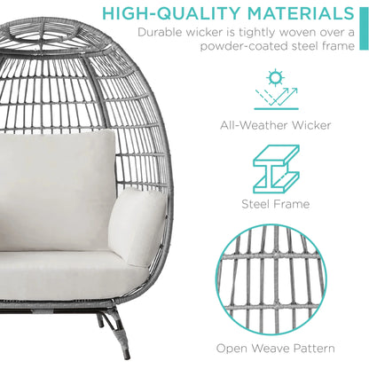 Best Choice Products Wicker Egg Chair Oversized Indoor Outdoor Patio Lounger w/ Steel Frame, 440lb Capacity - Black