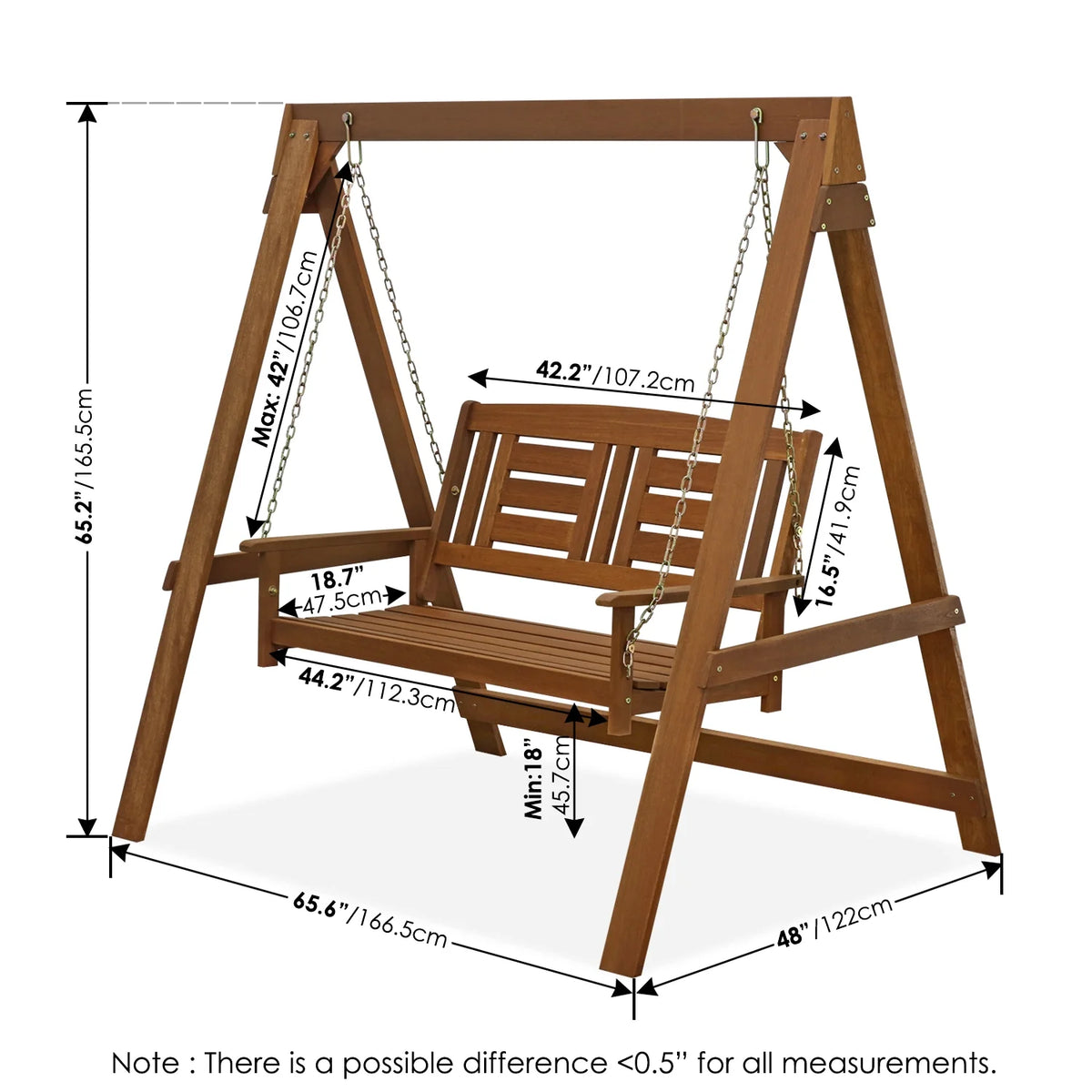 Furinno Tioman Hardwood Hanging Porch Swing with Stand in Teak Oil, Natural