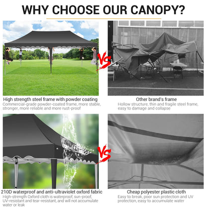 SANOPY 10' x 20' Pop up Canopy Party Tent with 6 Removable Sidewalls, Wave Eave Outdoor Waterproof Patio Gazebo Tent with Carry Bag, Backyards Camping Picnics, Black