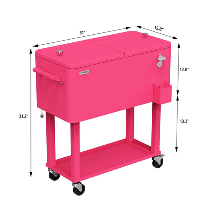 Ktaxon 80 Qt Rolling Ice Chest Cooler Cart Outdoor Trolley with Storage Shelf, Bottle Opener & Cap Collector for 48 Hour Cold Drinks,Lemon Yellow