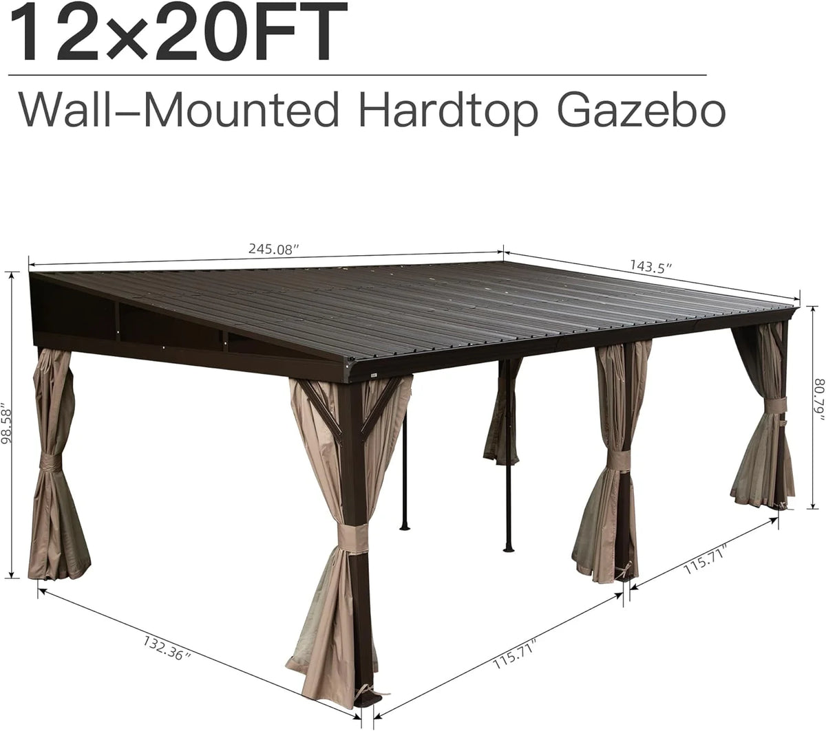 TOTAL Outdoor 10'x12' All-Season Sunroom Gazebo with Steel Roof, PVC Screen, Front & Side Door, Brown