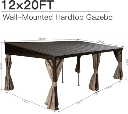 TOTAL Outdoor 10'x12' All-Season Sunroom Gazebo with Steel Roof, PVC Screen, Front & Side Door, Brown