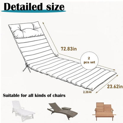 2pcs Outdoor Chaise Lounge Cushions, Waterproof Patio Foldable Chair Cushion for Garden Pool, 73 x 24in Sun Lounger Cushions for Outdoor Furniture��Navy blue��