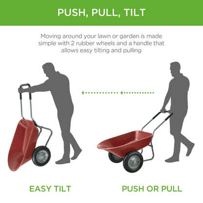 Best Choice Products Dual-Wheel Home Wheelbarrow Yard Garden Cart for Lawn, Construction - Green