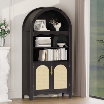 LAZZO 73-Inch Tall Arched Kitchen Pantry Storage Cabinet, 2 Doors, Brown