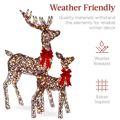 Best Choice Products 6.5ft 3-Piece Lighted Christmas Deer Set Outdoor Yard Decoration w/ 385 LED Lights, Stakes - Gold