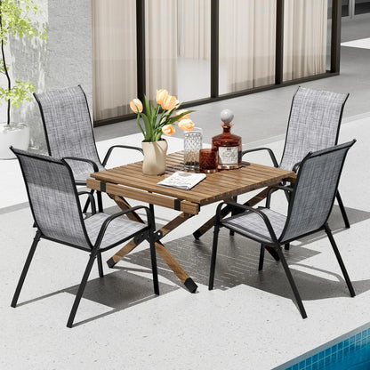 LAZY BUDDY Patio Chairs Set of 4, Stackable Outdoor Dining Chairs, Heavy Duty Breathable Chairs for Backyard, Garden, Lawn 330lbs