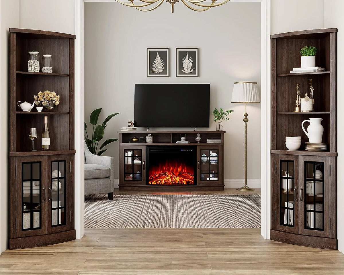 Merluxy Curved Corner Cabinet, 65" Wood Bookcase with 3 Shelves, Distressed White