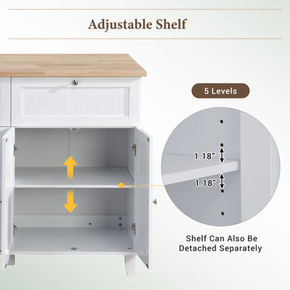 Kitchen Island with Storage, Portable Kitchen Island on Wheels with Drop-Leaf and 2 Stools, Built-in 4 Drawers and Towel Rack, Rolling Kitchen Island Cart for Home, Kitchen and Dining Room, White