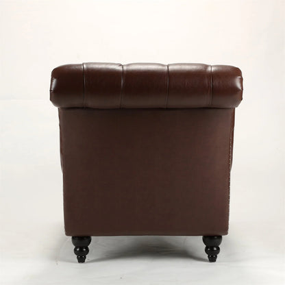 PU Leather Tufted Chaise Lounge Chair, Single Sofa Chaise Chair with Nailhead Trim and Turned Legs for Living Room Bedroom, Brown