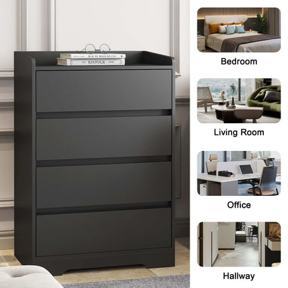 Aukfa Wood 4 Drawer Dresser,Chest of Drawer with Anti-fall Device, Black